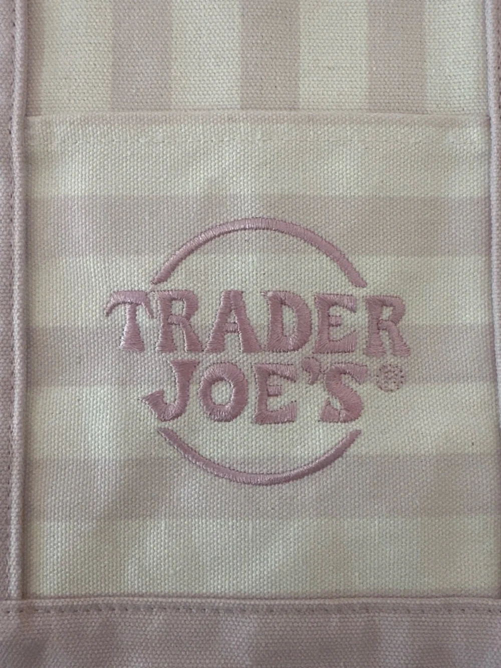 TRADER JOES STRIPPED CANVAS MINI TOTE - PINK